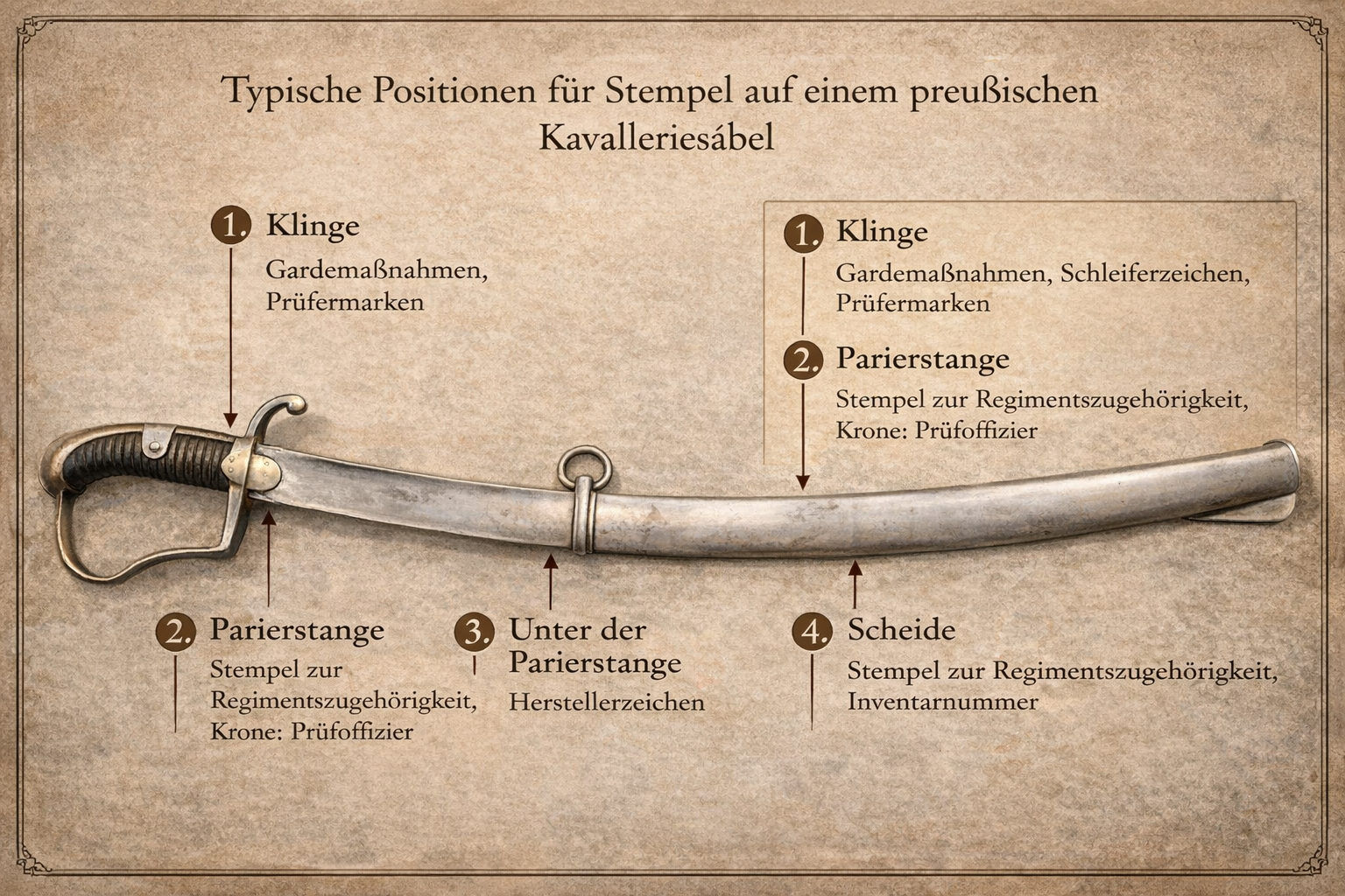 Positionen historischer Stempelungen am Blüchersäbel